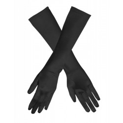 Paire de gants longs satinés noir - 40cm
